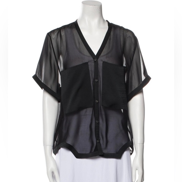 HELMUT LANG Black Sheer Pocket Top Size Small VGUC - Picture 1 of 5